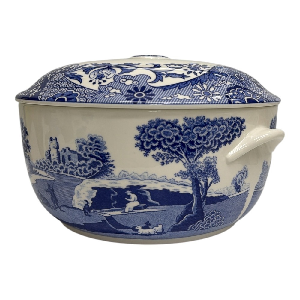 Spode Blue Italian Covered Deep Dish Casserole Handles 2.25 Qt England NWT